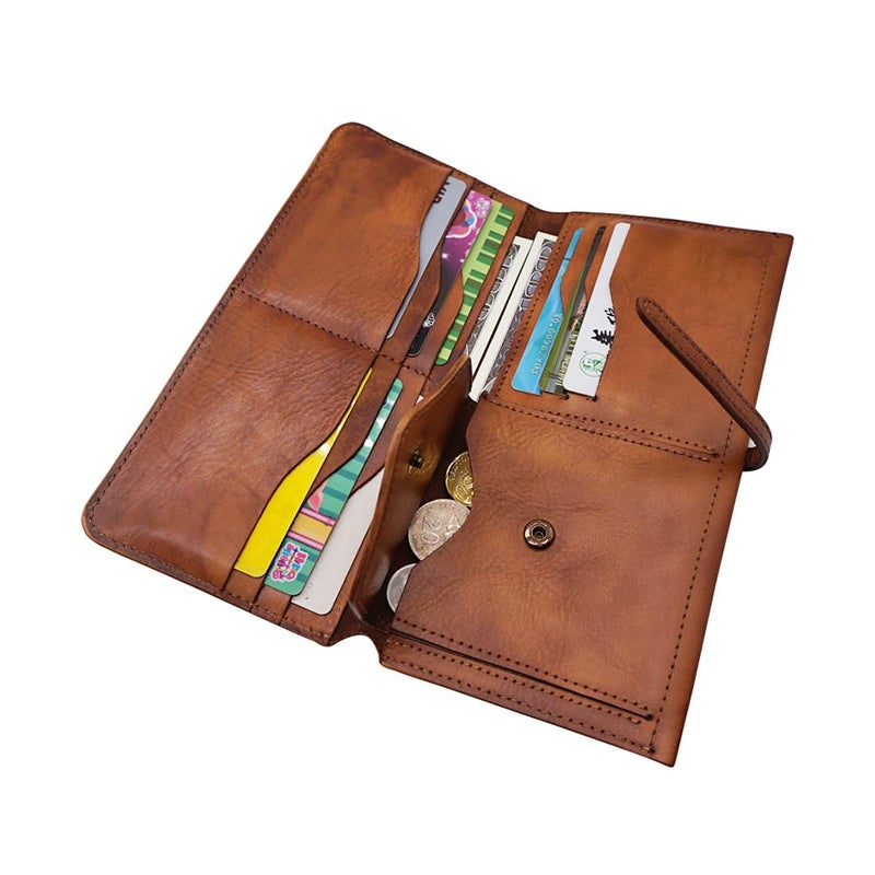 LETEULO Wallets for Women Genuine Leather Card Organizer Dip Dye Coin Purse Ladies Ultrathin Wallets (Brown) - Image 2